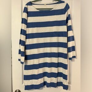 J. Crew white & blue striped long sleeve t-shirt dress size L